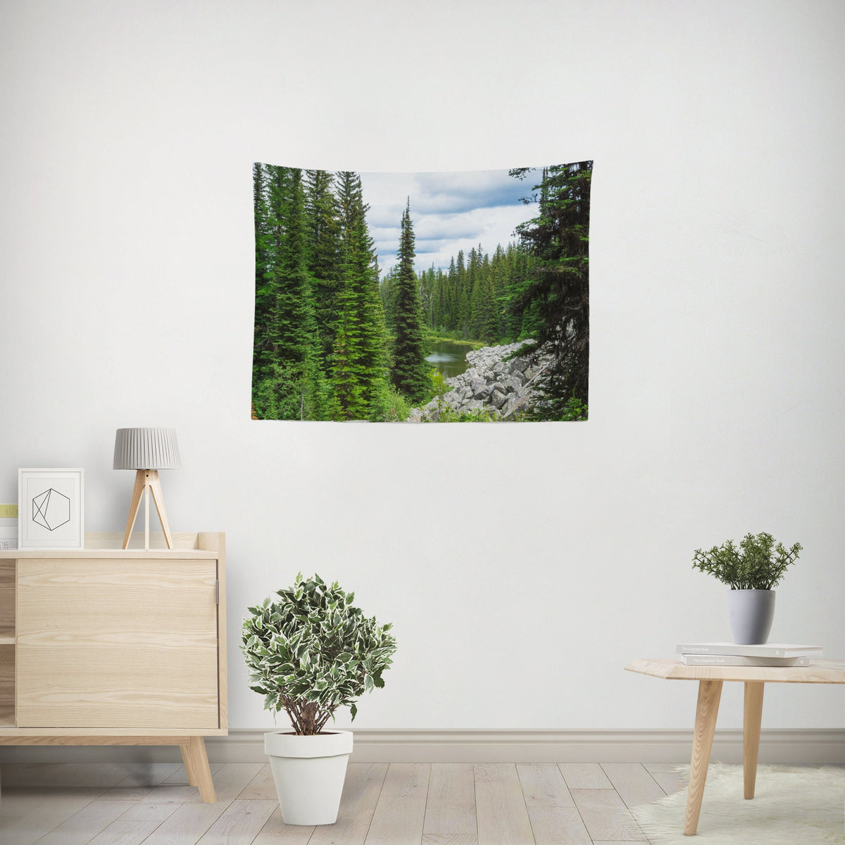 Mountaintop Lake Wall Tapestry Lush Pond Pacific Northwest