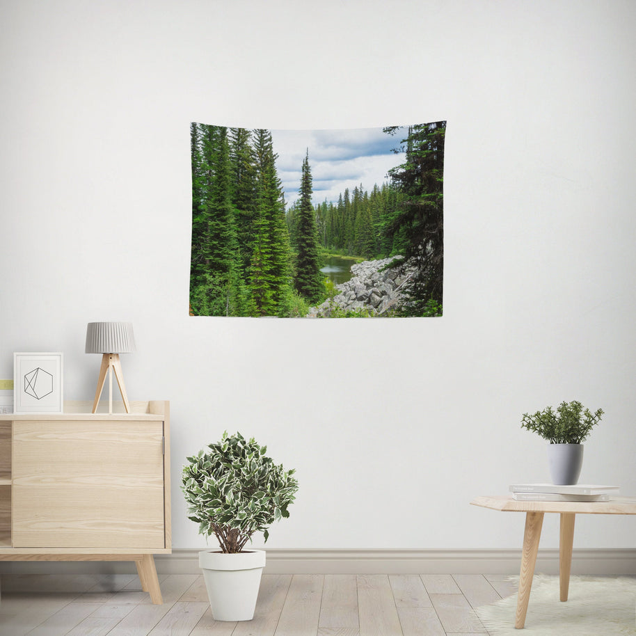 Mountaintop Lake Wall Tapestry Lush Pond Pacific Northwest