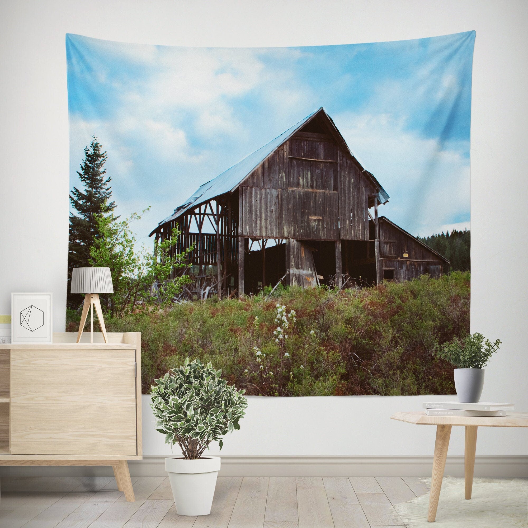 Rustic Barn Farmhouse Wall Tapestry Country Western Themed