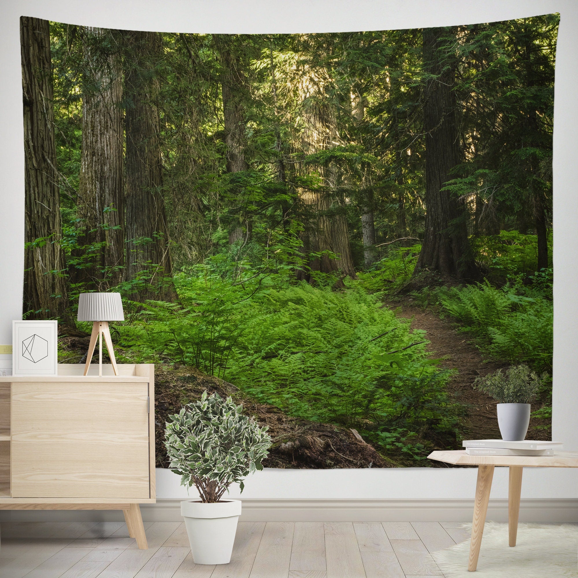 Pacific Northwest Hiking Trail Wall Tapestry Cedar and Ferns