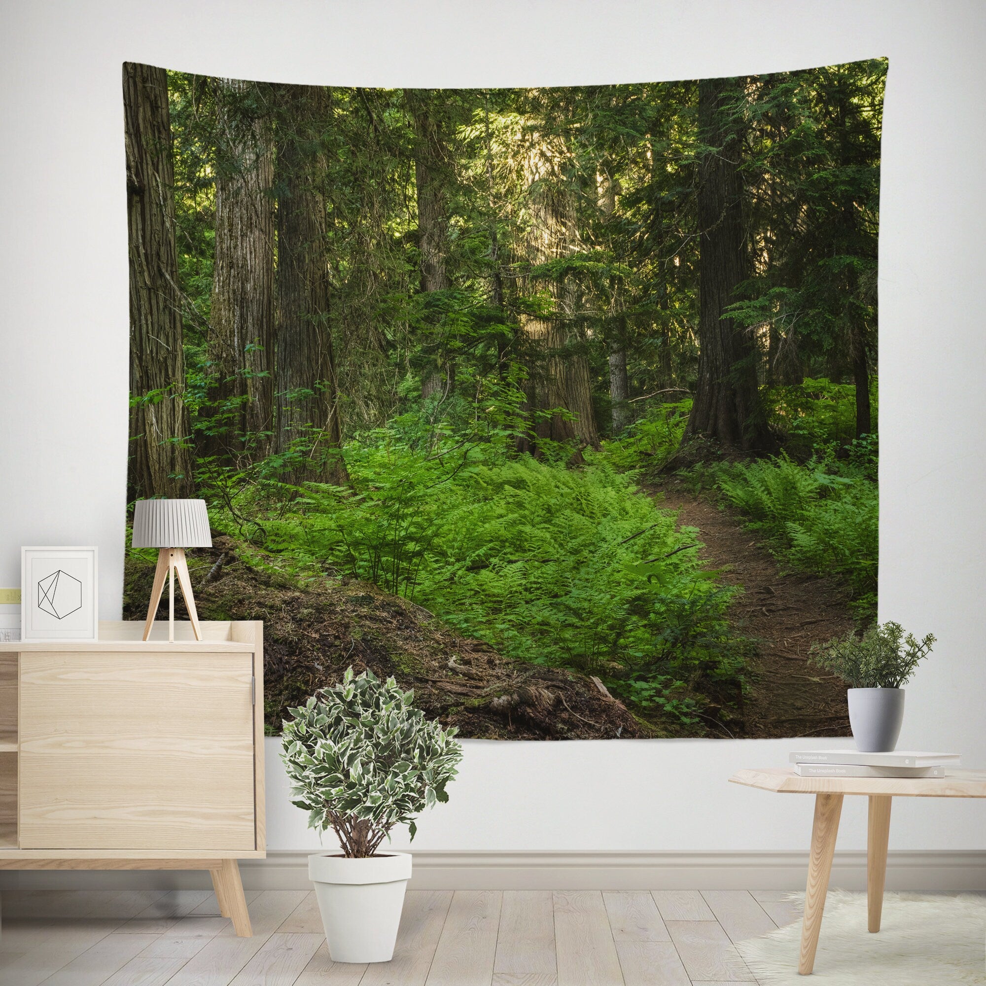 Pacific Northwest Hiking Trail Wall Tapestry Cedar and Ferns