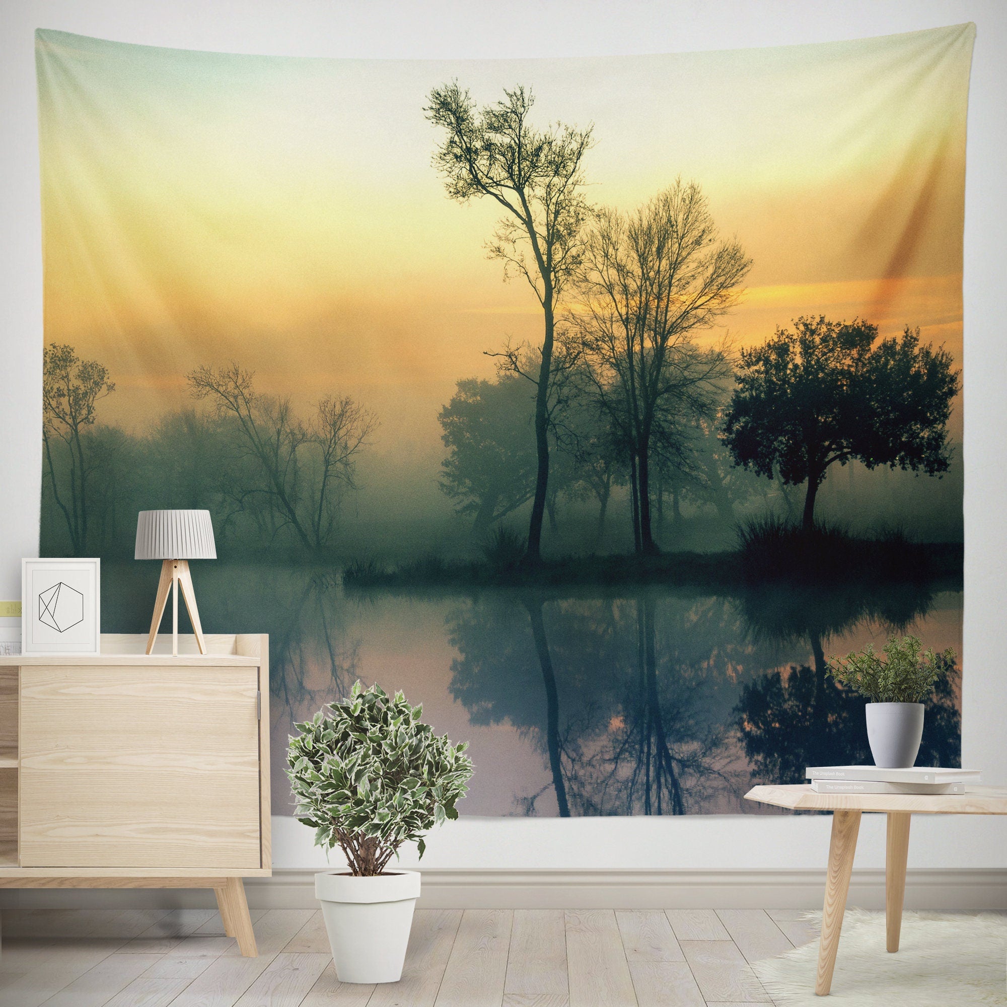Sunset Wall Tapestry Lake Reflections Louisiana Bayou -
