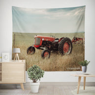 Red Tractor Farmhouse Wall Tapestry Rustic Western Decor -