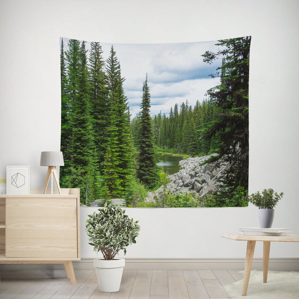 Mountaintop Lake Wall Tapestry Lush Pond Pacific Northwest