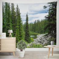 Mountaintop Lake Wall Tapestry Lush Pond Pacific Northwest