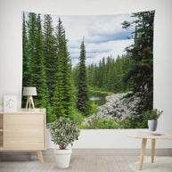 Mountaintop Lake Wall Tapestry Lush Pond Pacific Northwest