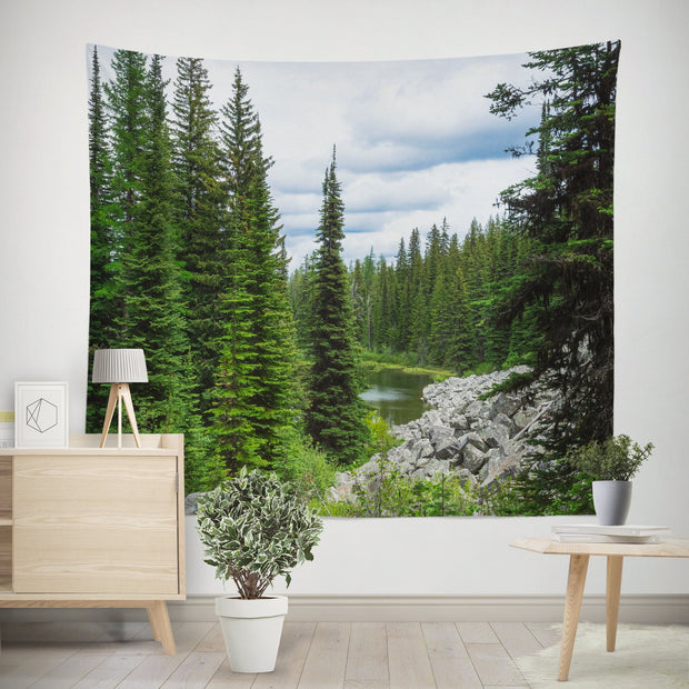 Mountaintop Lake Wall Tapestry Lush Pond Pacific Northwest