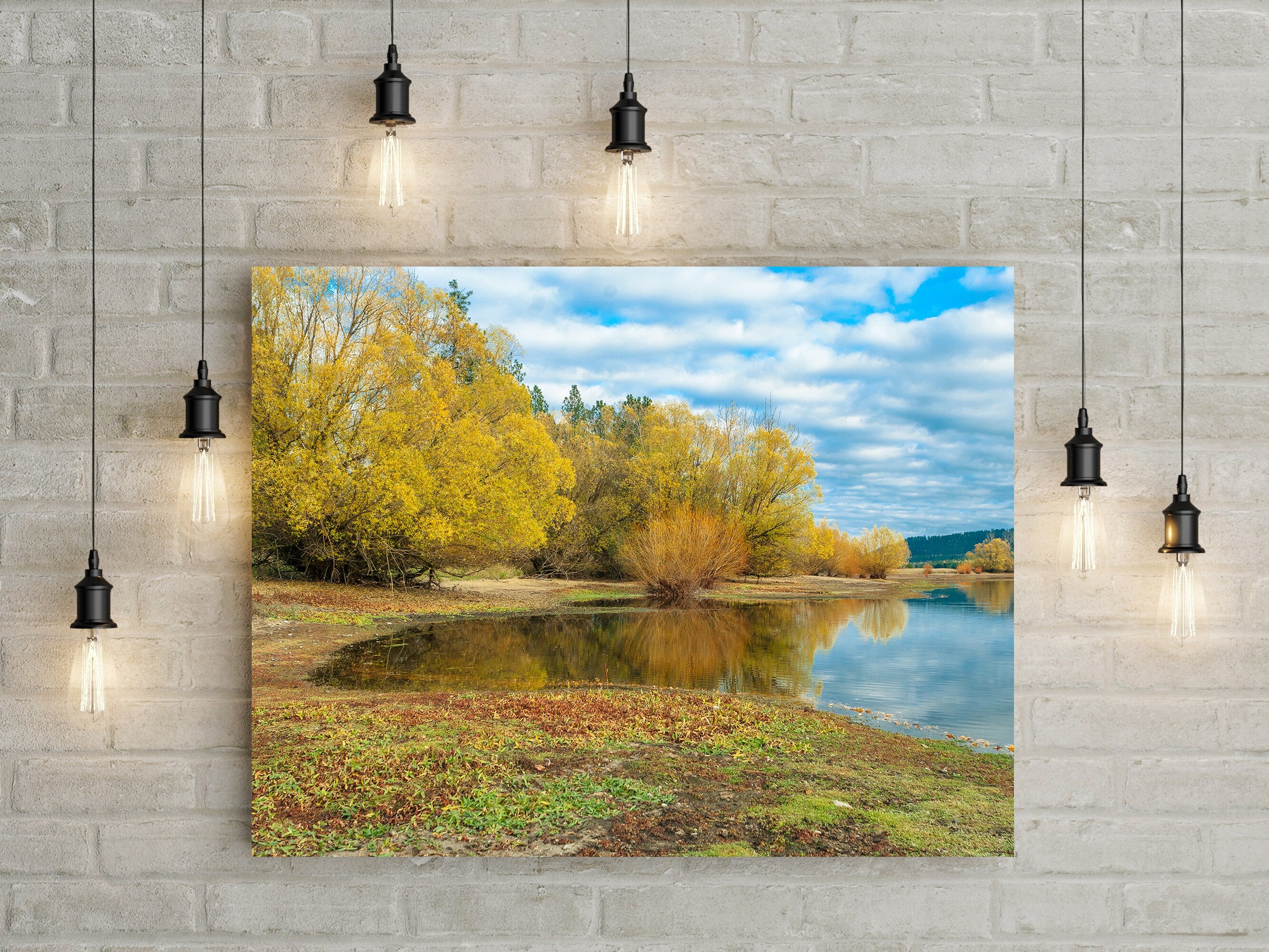 Fall Colors Seasonal Wall Art Autumn Lake Reflections, -
