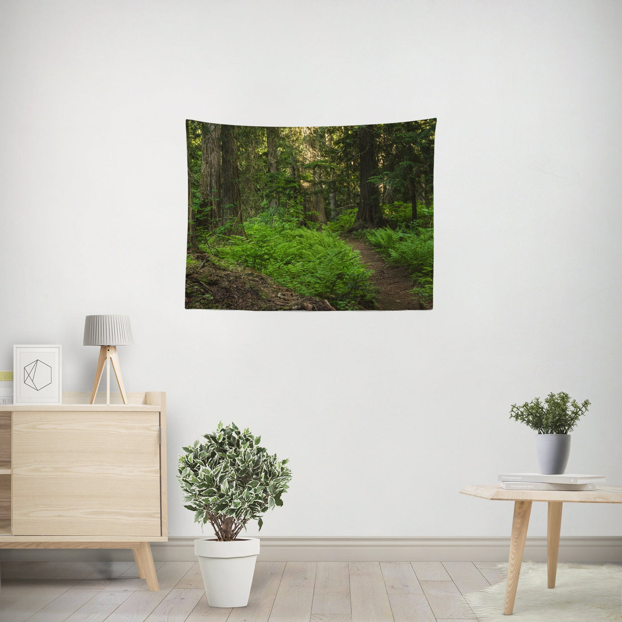 Pacific Northwest Hiking Trail Wall Tapestry Cedar and Ferns