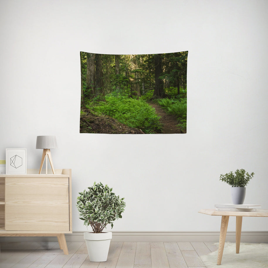 Pacific Northwest Hiking Trail Wall Tapestry Cedar and Ferns