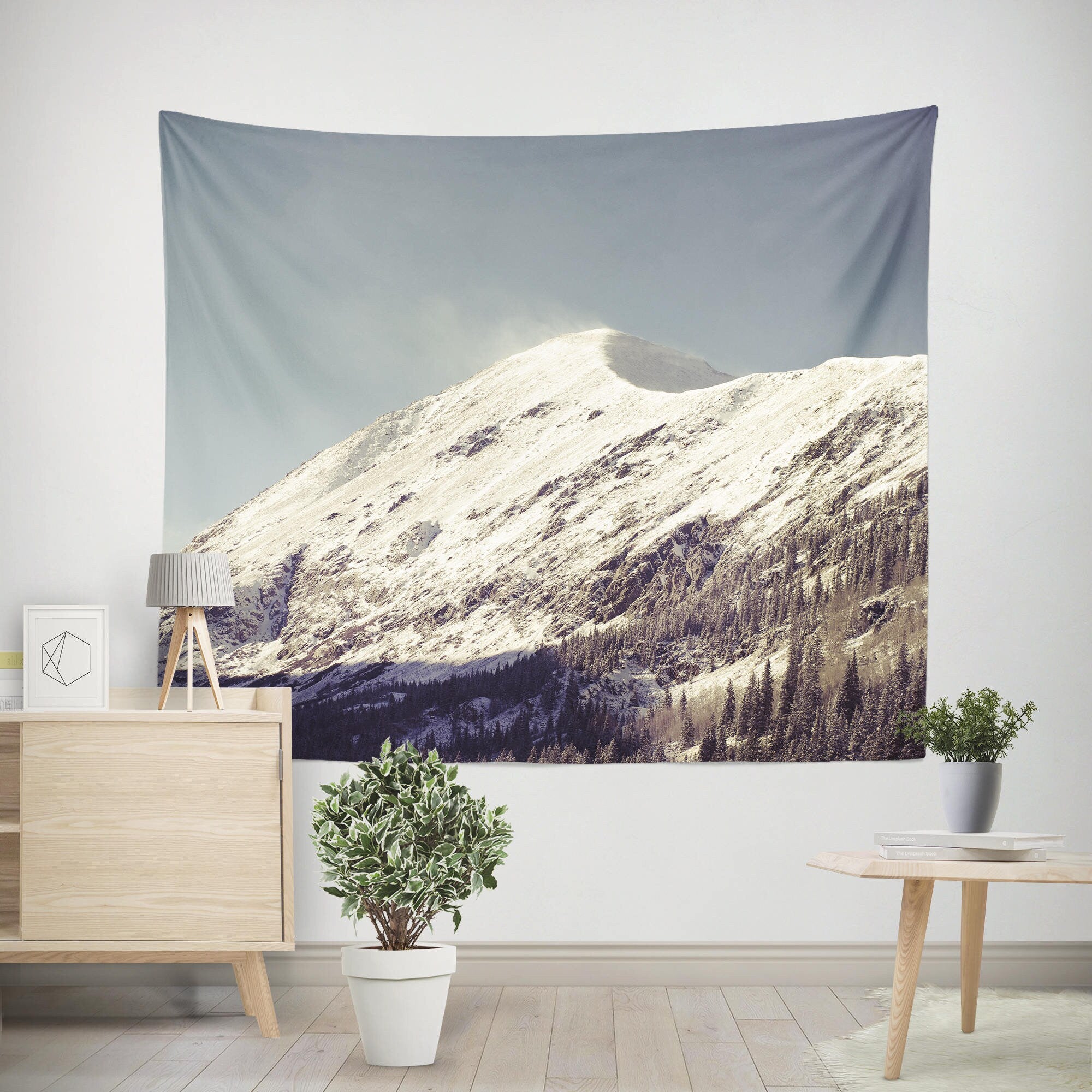 Snowy Mountain Peak Wall Tapestry Ski Vacation Decor -