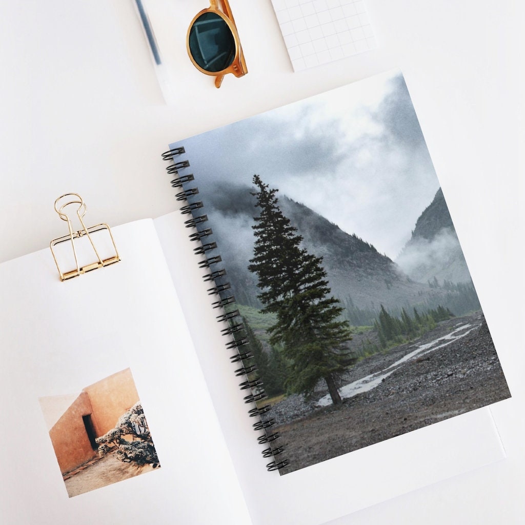 Pine Tree Foggy Mountains Notebook - Spiral or Hard Cover