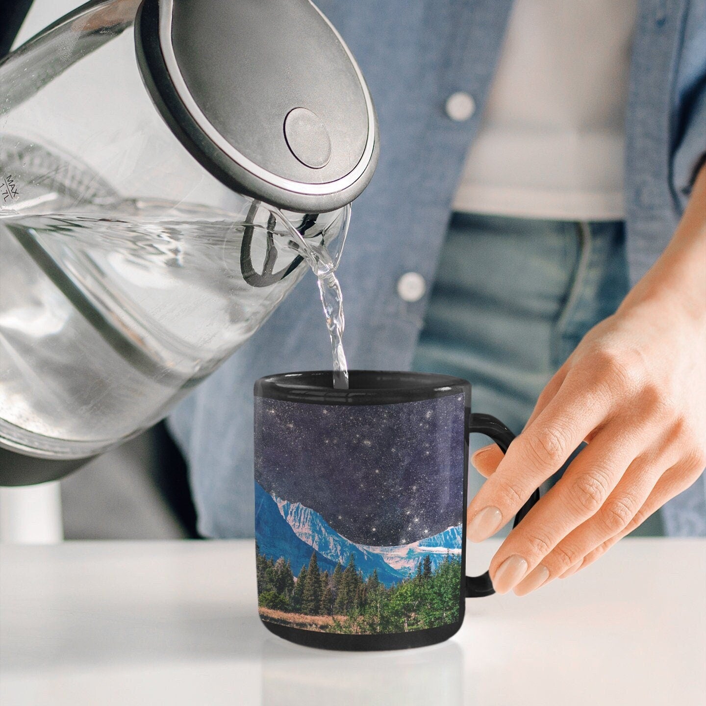 Night Sky Mountain Black Ceramic Mug | Lost Kat Photography