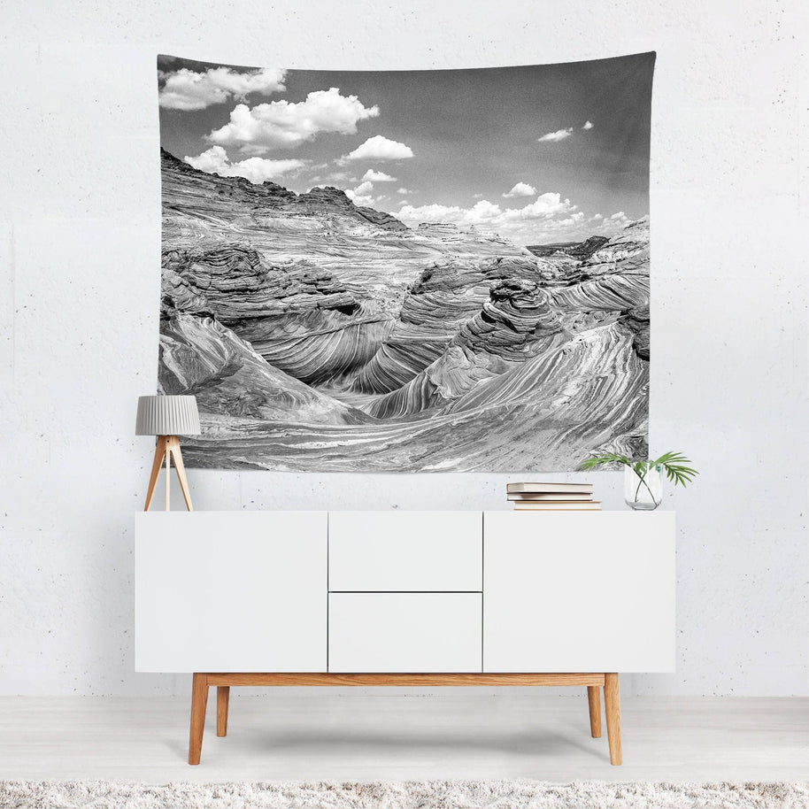 Modern Desert Wall Tapestry Black and White Utah Art -
