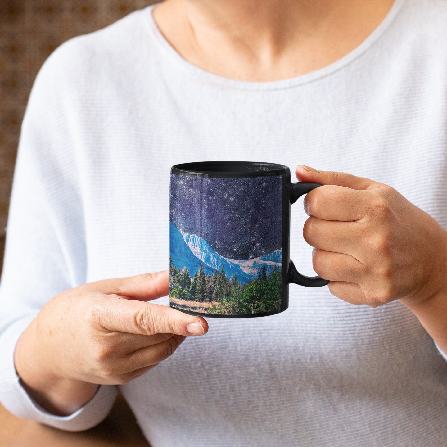Night Sky Mountain Black Ceramic Mug | Lost Kat Photography
