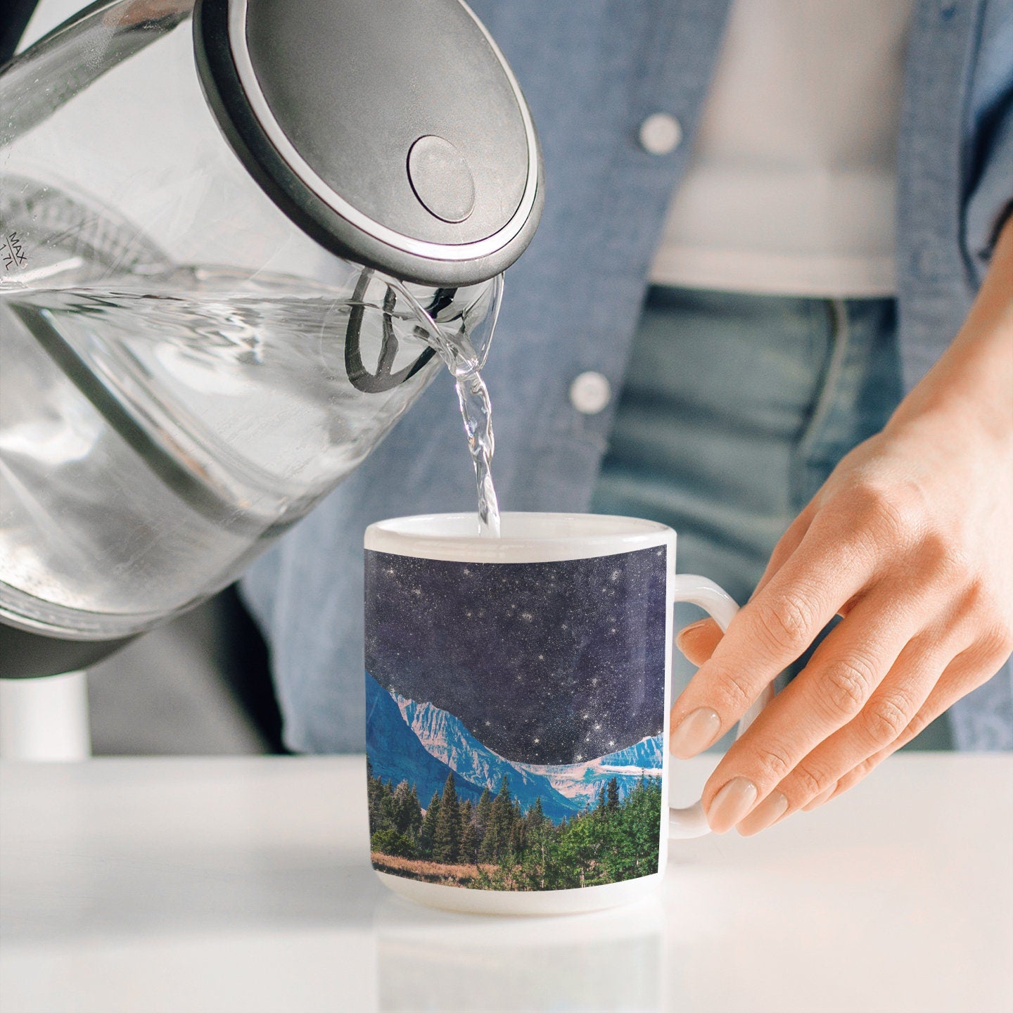 Night Sky Mountain Black Ceramic Mug | Lost Kat Photography