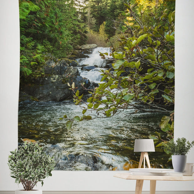 Waterfall in Cedar Forest Tapestry Pacific Northwest Decor -