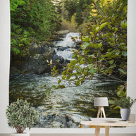 Waterfall in Cedar Forest Tapestry Pacific Northwest Decor -