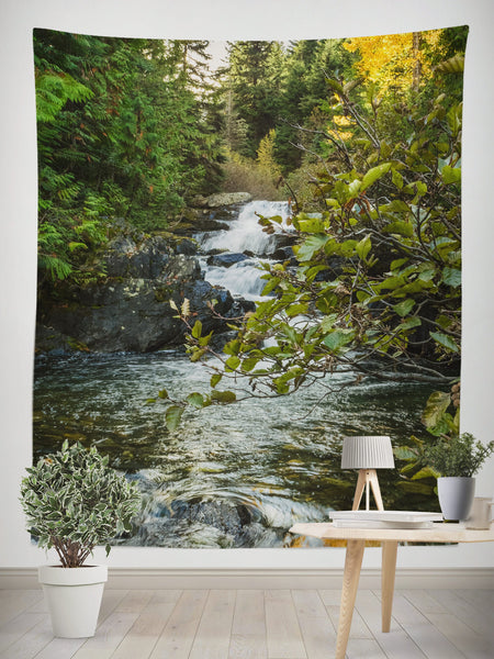 Waterfall in Cedar Forest Tapestry Pacific Northwest Decor -
