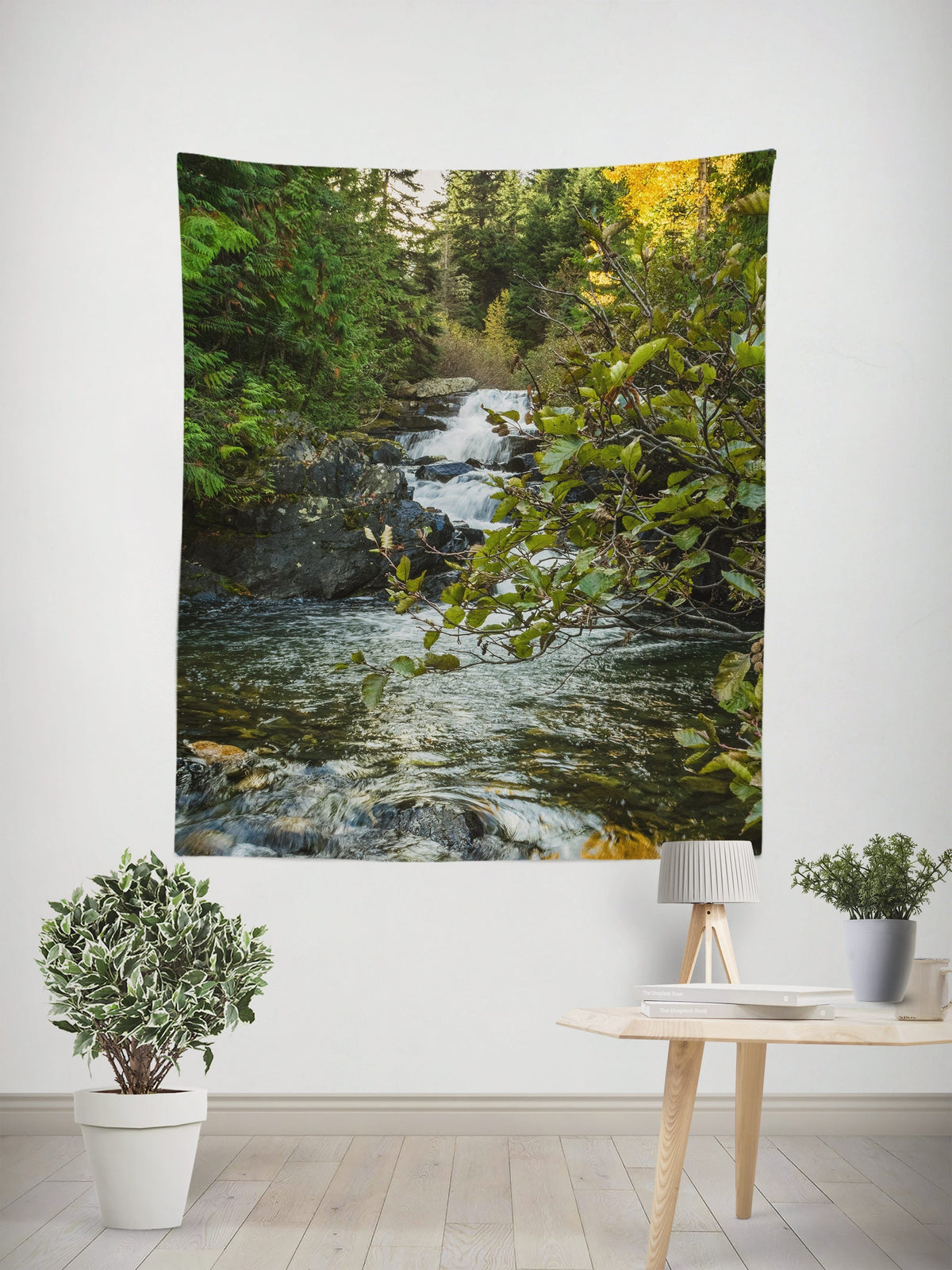 Waterfall in Cedar Forest Tapestry Pacific Northwest Decor -