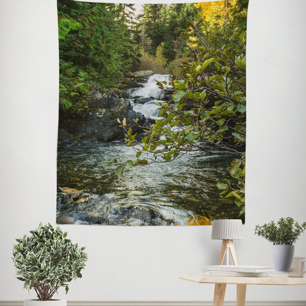 Waterfall in Cedar Forest Tapestry Pacific Northwest Decor -