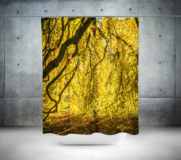 Cascade of Autumn Shower Curtain 71x74 inch Yellow Bathroom
