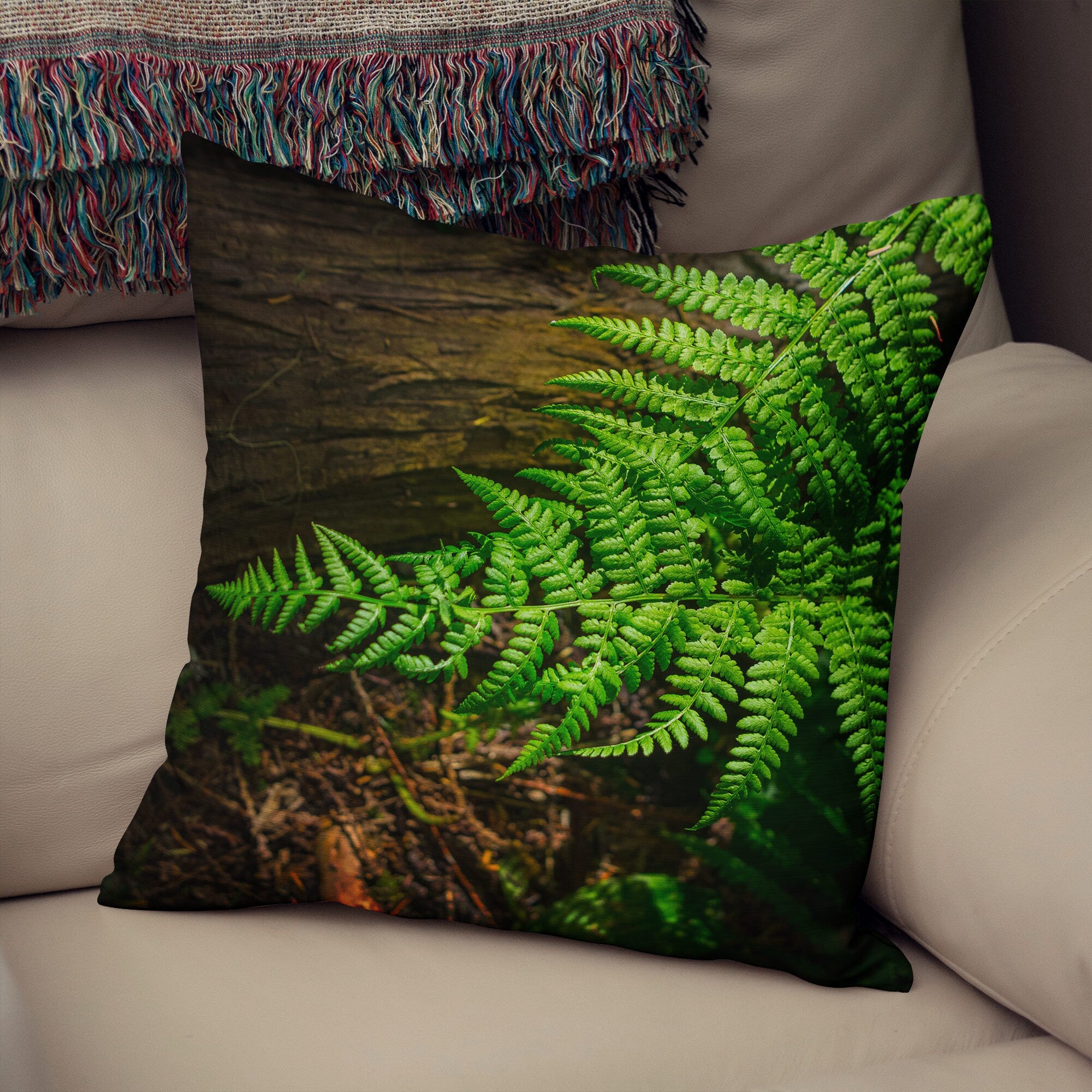 Green Fern Throw Pillow Cover Pacific Northwest Cedar Forest