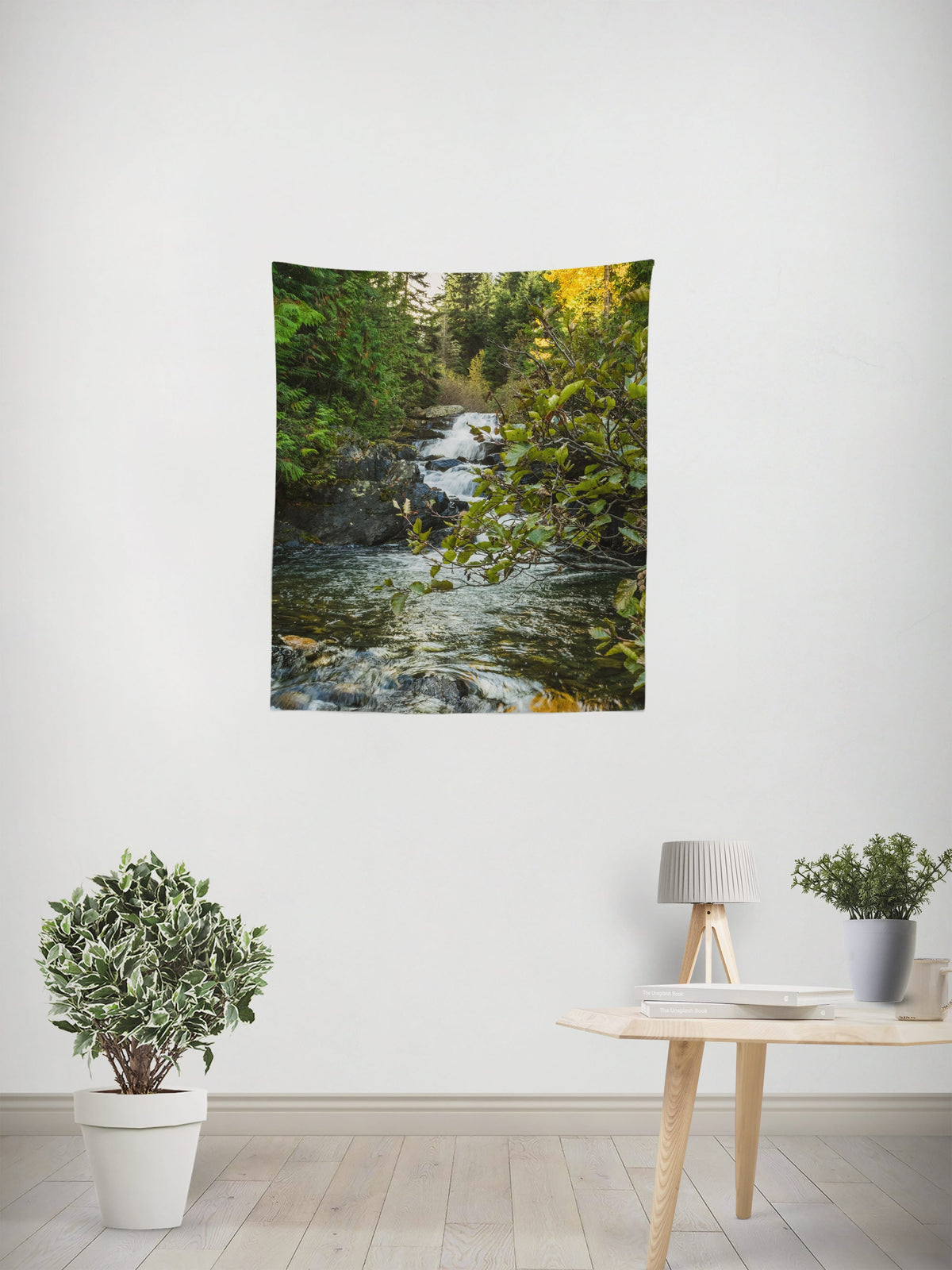 Waterfall in Cedar Forest Tapestry Pacific Northwest Decor -