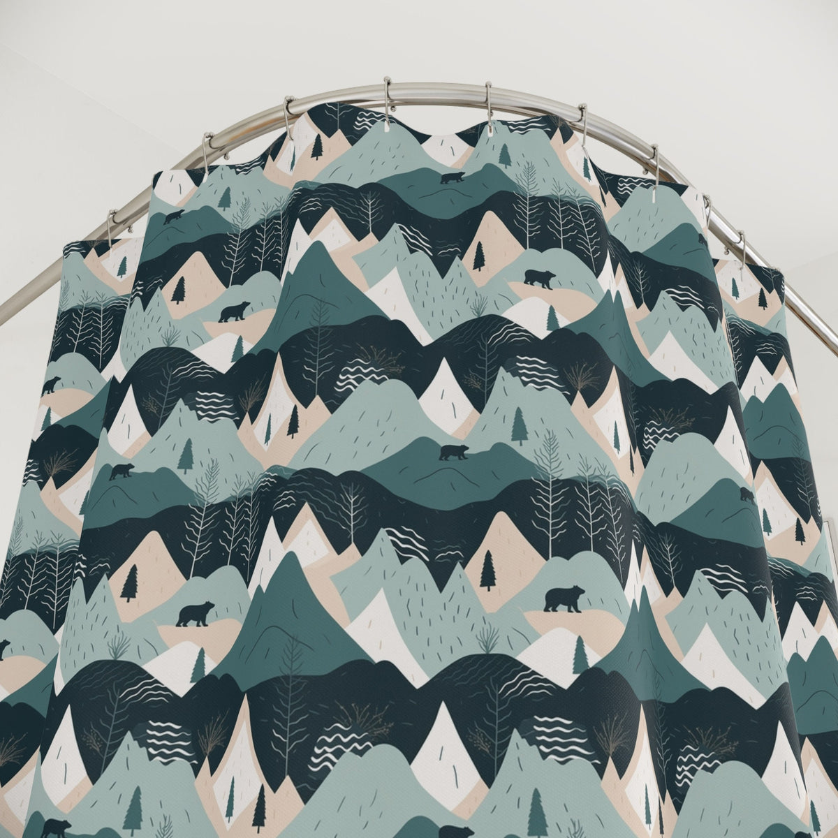 Bears and Mountains Shower Curtain 71x74 inches Rustic