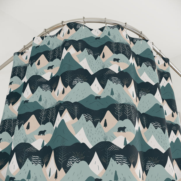 Bears and Mountains Shower Curtain 71x74 inches Rustic