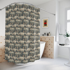 Cottagecore Deer in the Forest Shower Curtain 71x74 inches -