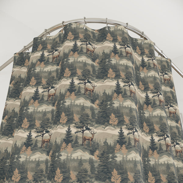 Cottagecore Deer in the Forest Shower Curtain 71x74 inches -