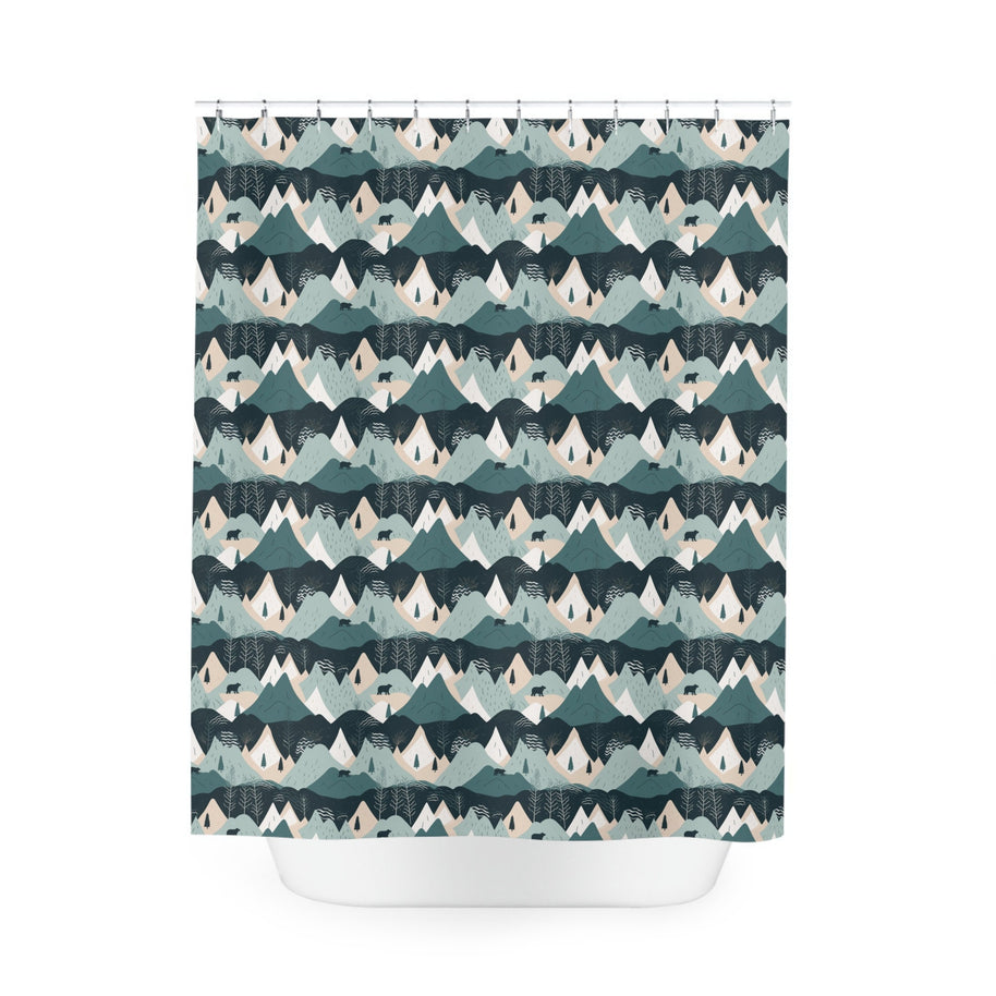 Bears and Mountains Shower Curtain 71x74 inches Rustic