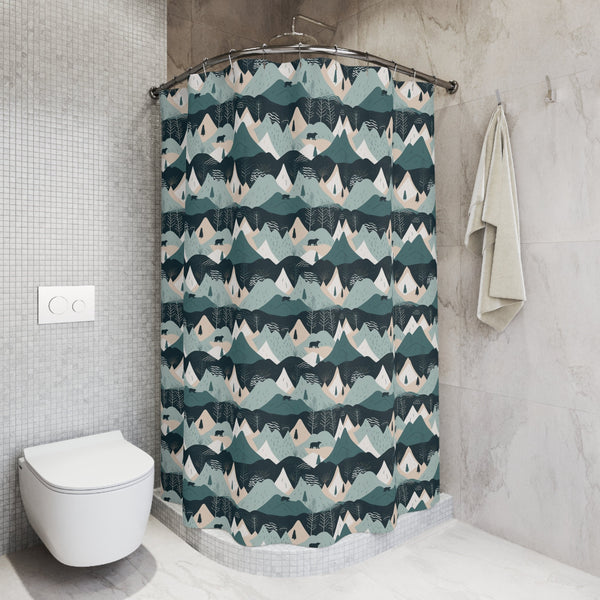 Bears and Mountains Shower Curtain 71x74 inches Rustic