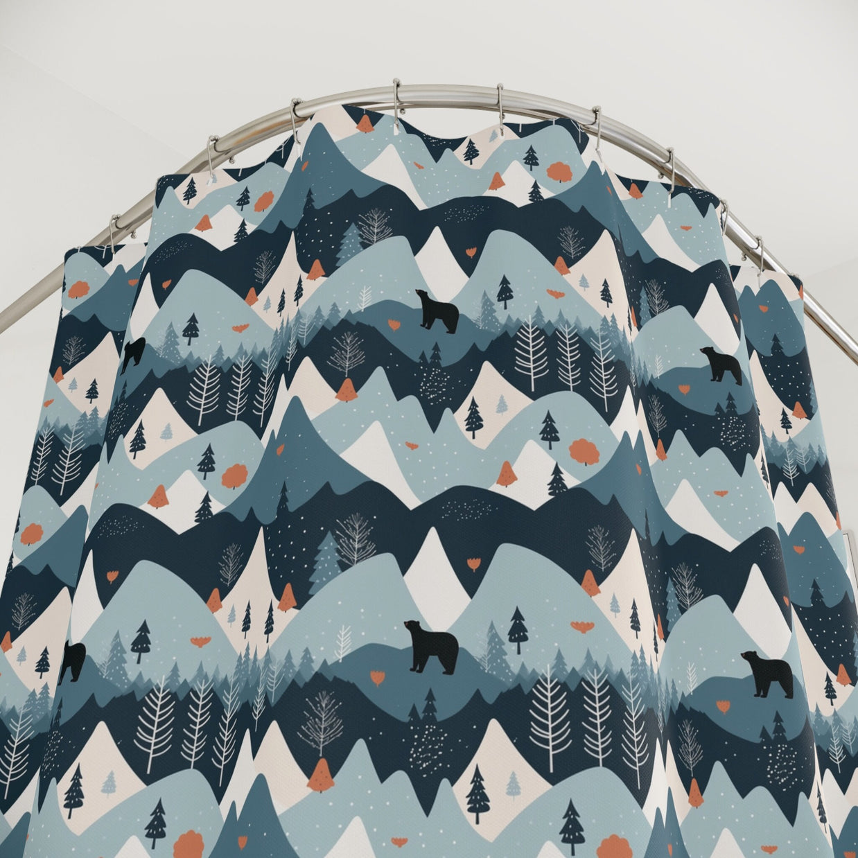 Black Bears in Autumn Mountains Shower Curtain 71x74 inches