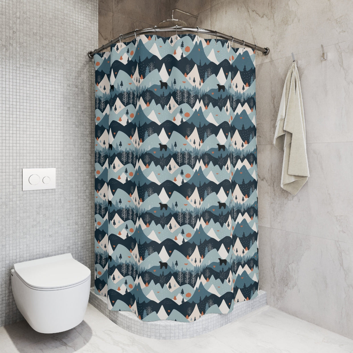 Black Bears in Autumn Mountains Shower Curtain 71x74 inches