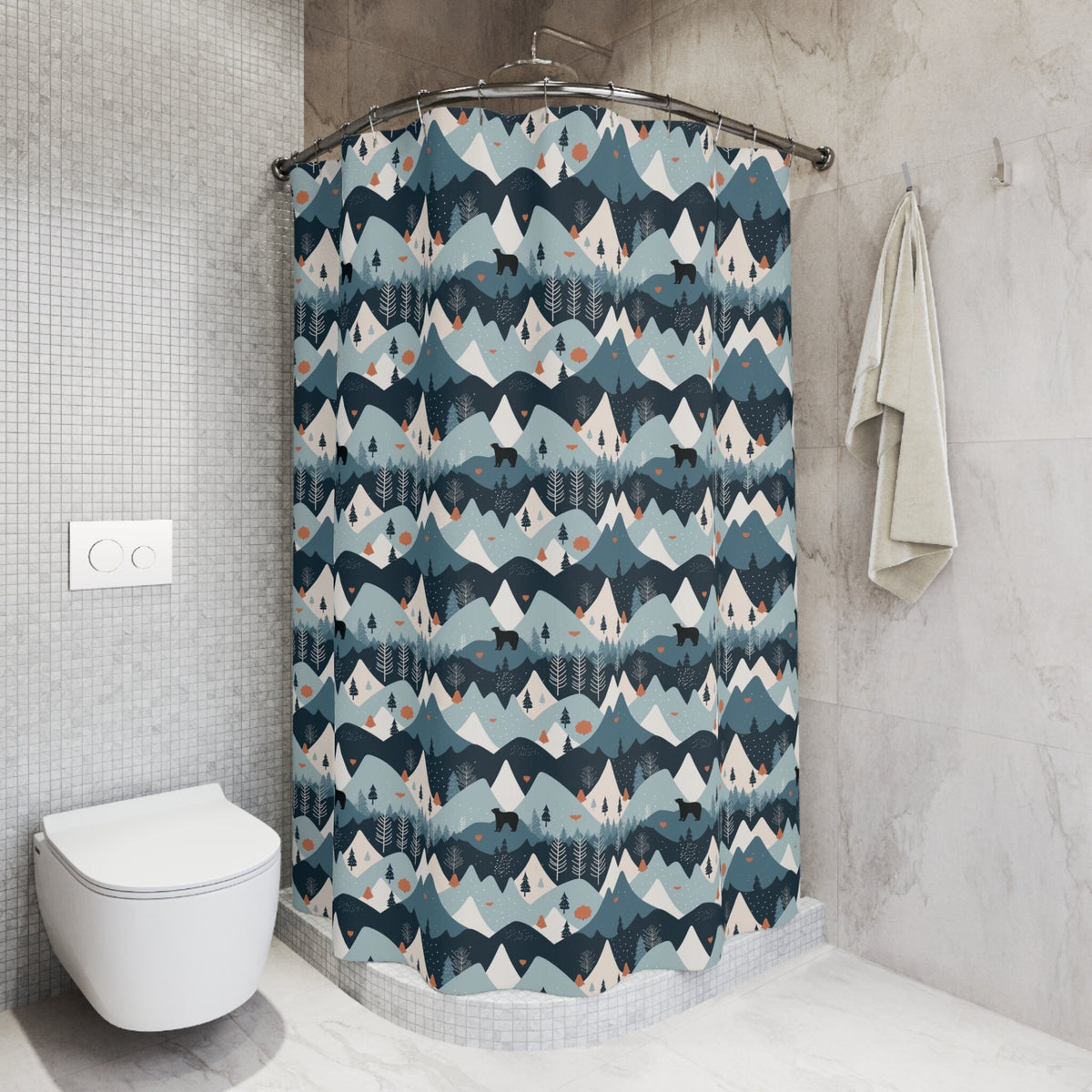 Black Bears in Autumn Mountains Shower Curtain 71x74 inches