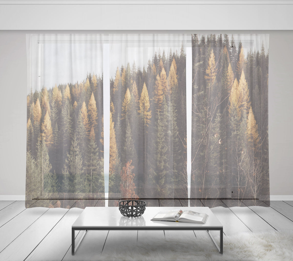 Autumn Forest Curtain Set of 3 150x84 inches - Pine Trees