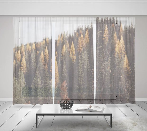 Autumn Forest Curtain Set of 3 150x84 inches - Pine Trees