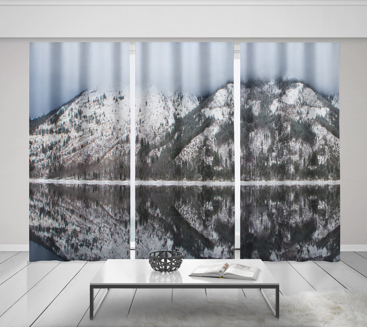 Mountain Lake Window Curtain Set of 3 150x84 inches -
