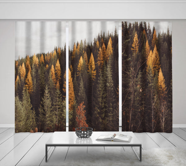 Autumn Forest Curtain Set of 3 150x84 inches - Pine Trees
