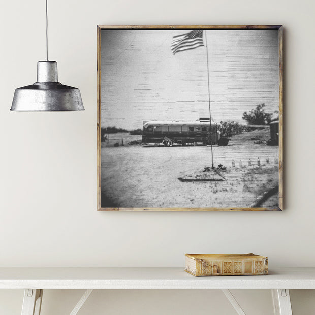 On the Road Schoolie Wall Art Print Square Black and White