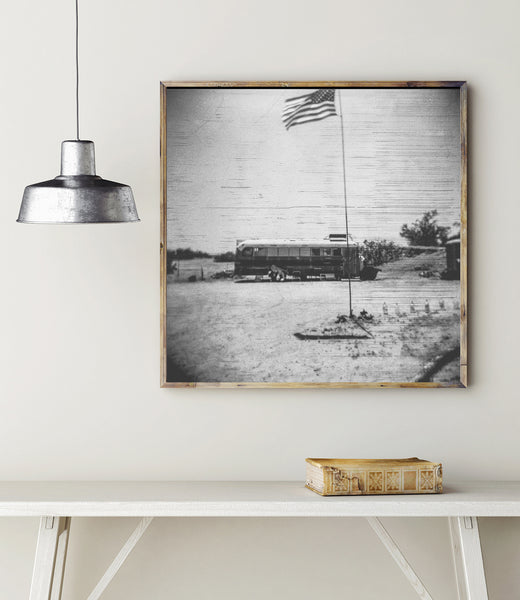 On the Road Schoolie Wall Art Print Square Black and White