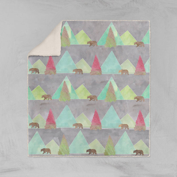 Modern Rustic Bears in Forest Sherpa Throw Blanket Lost in Nature