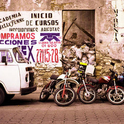 Motorcycles and Van Puebla Mexico Modern Art Print -