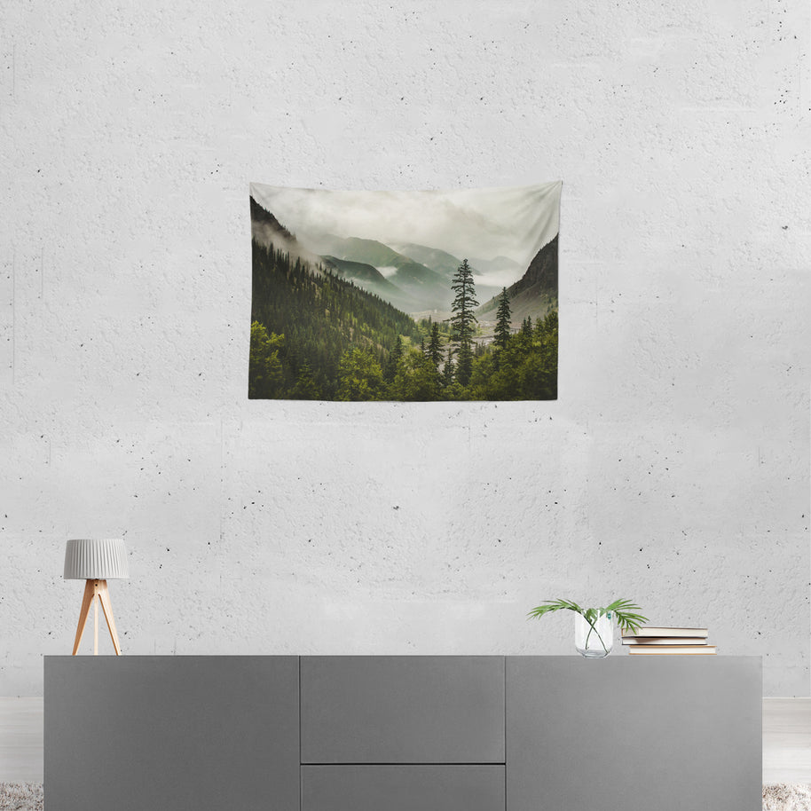 36x26 inch Mountain Wall Tapestry – Foggy Valley Colorado Nature Art