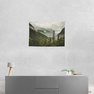 Foggy Mountain Valley Tapestry Nature Wall Hanging -