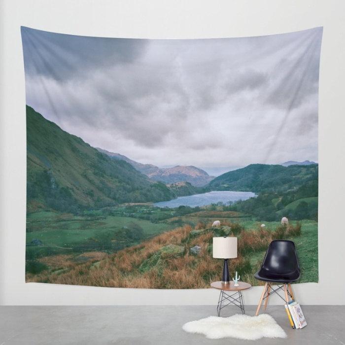 Mountain Valley in Wales Scenic Wall Tapestry Lost in Nature