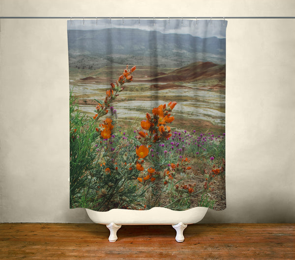 Oregon Painted Hills & Wildflowers Shower Curtain 71x74