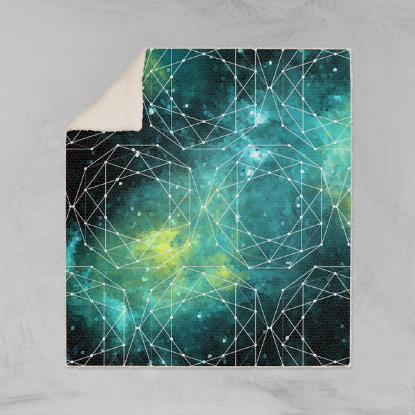 Outer Space Geometric Blue Throw Blanket - Sherpa Fleece Lost in Nature